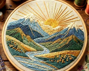 Berg Landschaft Stickmuster | Moderne Natur Hoop Art PDF | Stickdatei für Anfänger