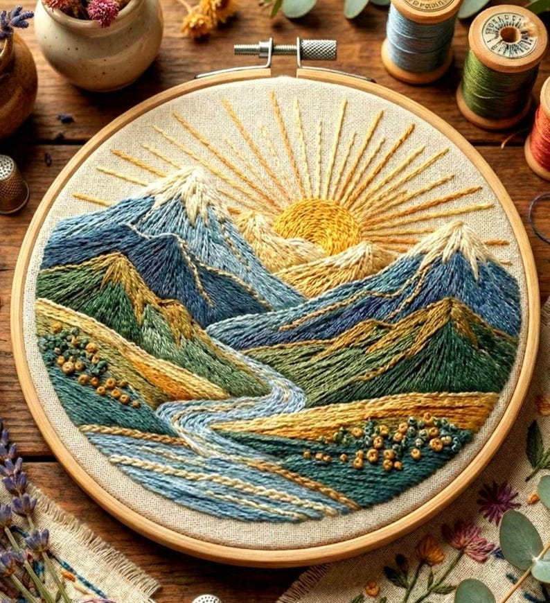 Mountain Landscape Embroidery Pattern | Modern Nature Hoop Art PDF ...