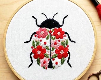 てんとう虫の手刺繍パターン：DIY昆虫デザイン（PDFパターン） - Etsy 日本