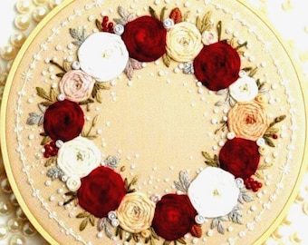 ライラックとホワイトの花冠刺繍パターン 8インチ (PDFパターン