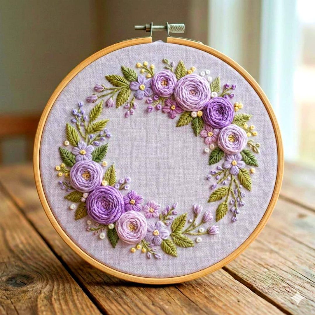 Lilac Floral Wreath Embroidery Pattern: Beginner Friendly PDF - Etsy