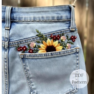 Sunflower Embroidery Pattern: Jeans Pocket Design (Digital Download)