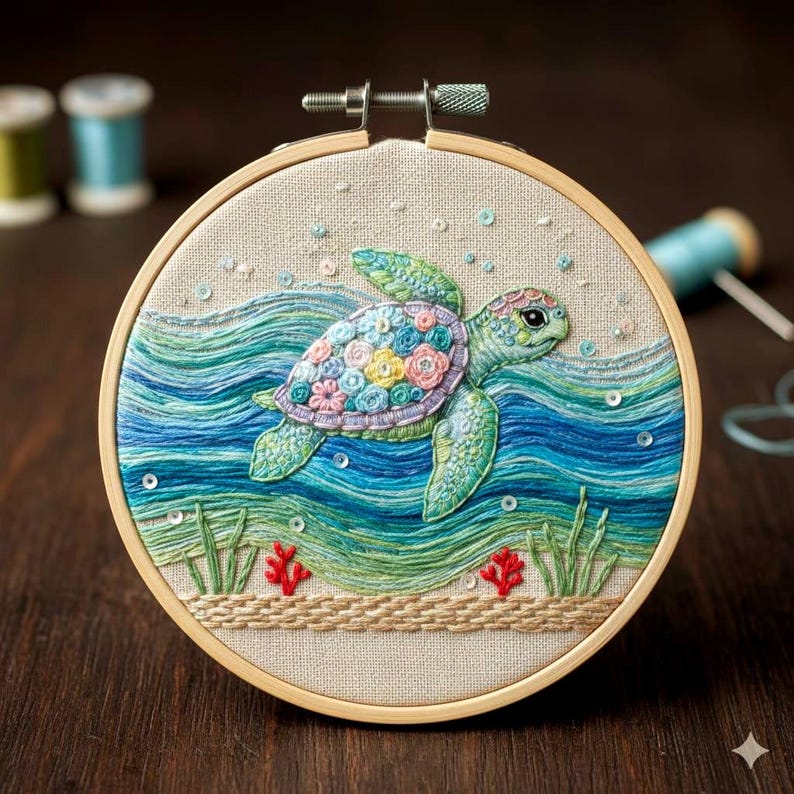 Baby Sea Turtle Hand Embroidery Pattern, Nursery Decor Embroidery PDF ...