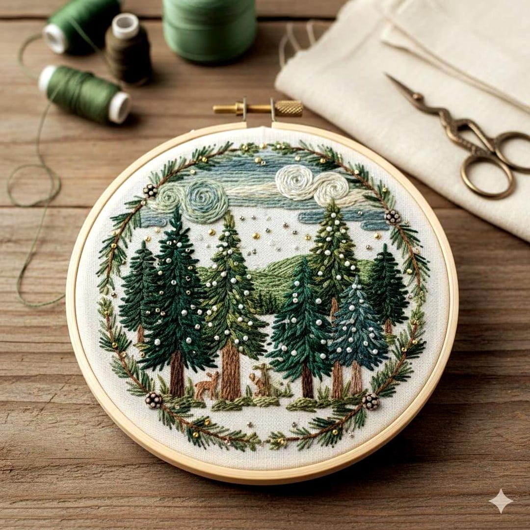 Pine Tree Embroidery Pattern, Winter Forest DIY (PDF Pattern) - Etsy