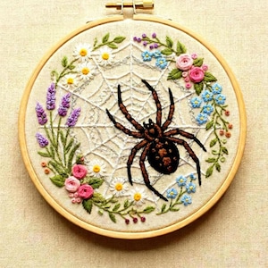 Spider Hand Embroidery Pattern: Floral Web Design PDF