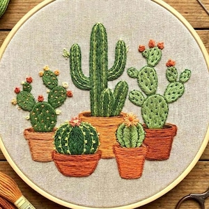 Cactus Embroidery Pattern, Beginner DIY Desert Plant Hoop Art, Modern Botanical Needlework