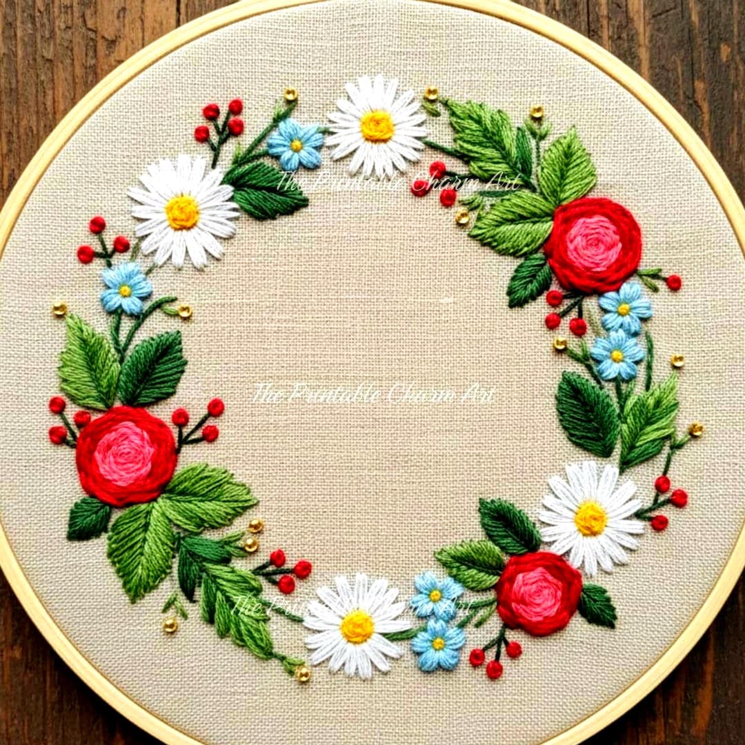 Floral Wreath Embroidery Pattern: Beginner Hoop Art (PDF) - Etsy