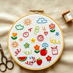 Schema di ricamo a mano Doodle Art, ricamo per principianti in formato PDF