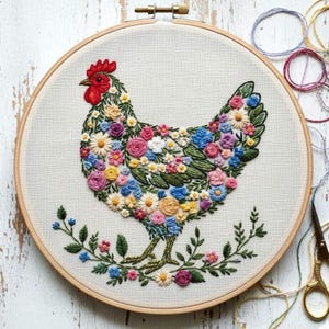 Bloemen handborduurpatroon kip, volkskunst (pdf-patroon)