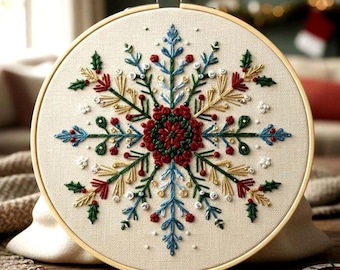 Snowflake Hand Embroidery Pattern, Winter Holiday Design (PDF)