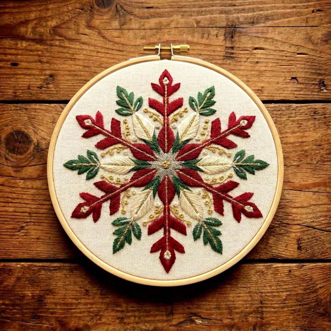 Snowflake Hand Embroidery Pattern, Winter Holiday Design (PDF) - Etsy