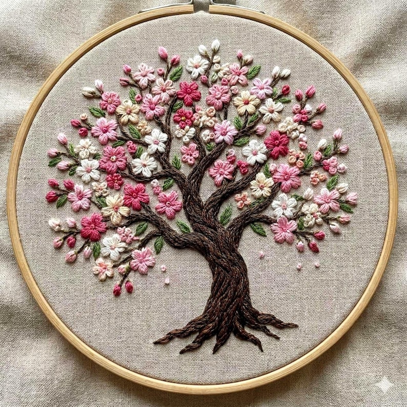 Cherry Blossom Hand Embroidery Design, Sakura Tree PDF Pattern (digital ...