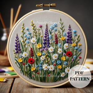 Wildflower Meadow Hand Embroidery Pattern, Beginner DIY (PDF)