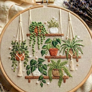 Patrón de bordado para estante de plantas de interior: Diseño de jardín interior (PDF)