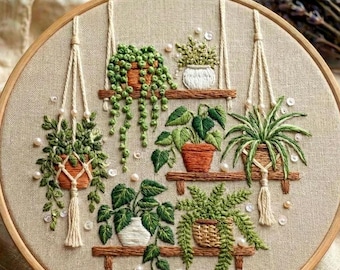 Hanging Houseplant Shelf Embroidery Pattern: Indoor Garden Design (PDF)