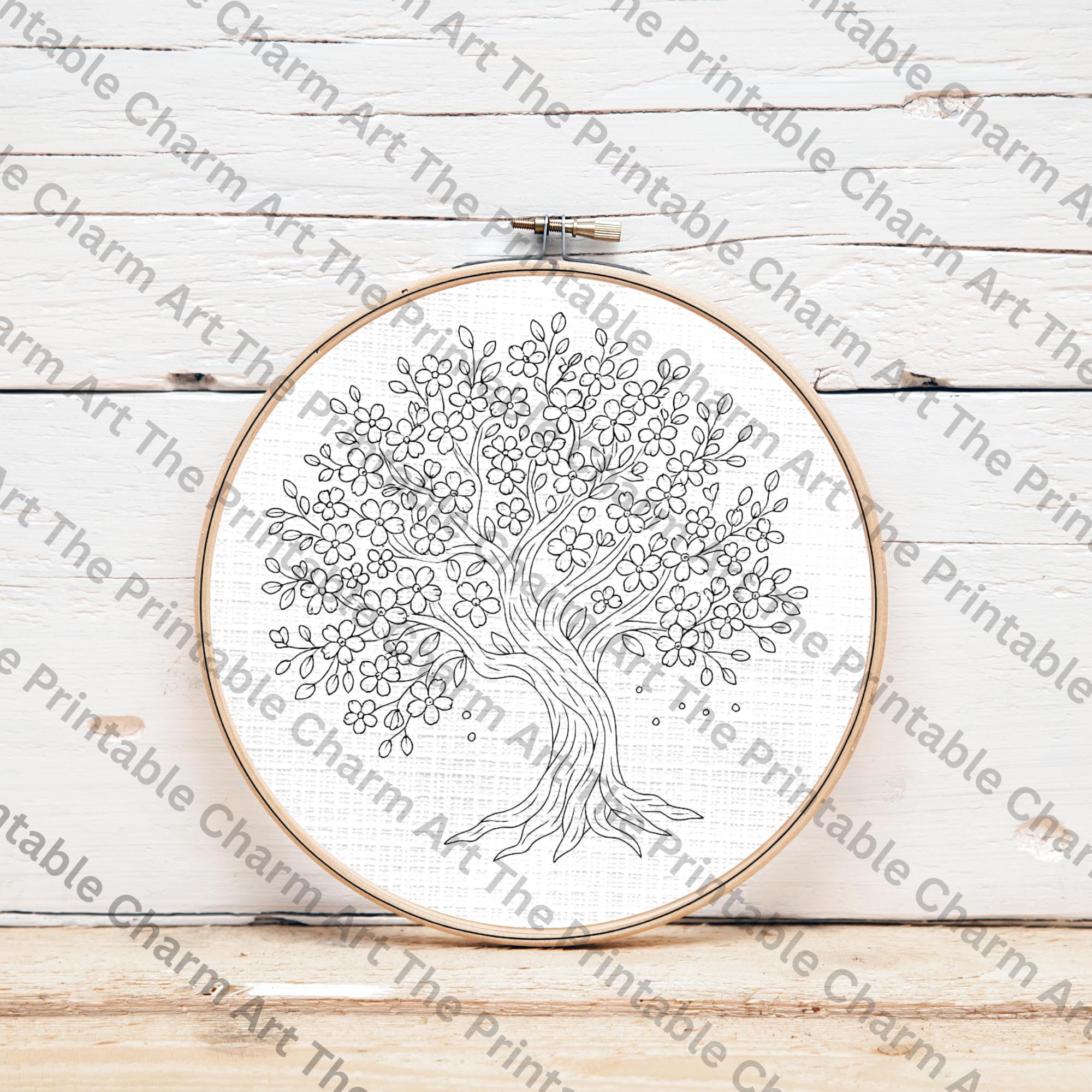 Cherry Blossom Hand Embroidery Design, Sakura Tree PDF Pattern (digital ...