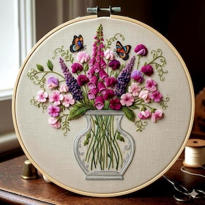 Vase of Wildflowers Hand Embroidery Pattern, Spring Flowers Pattern, Floral Hoop Art