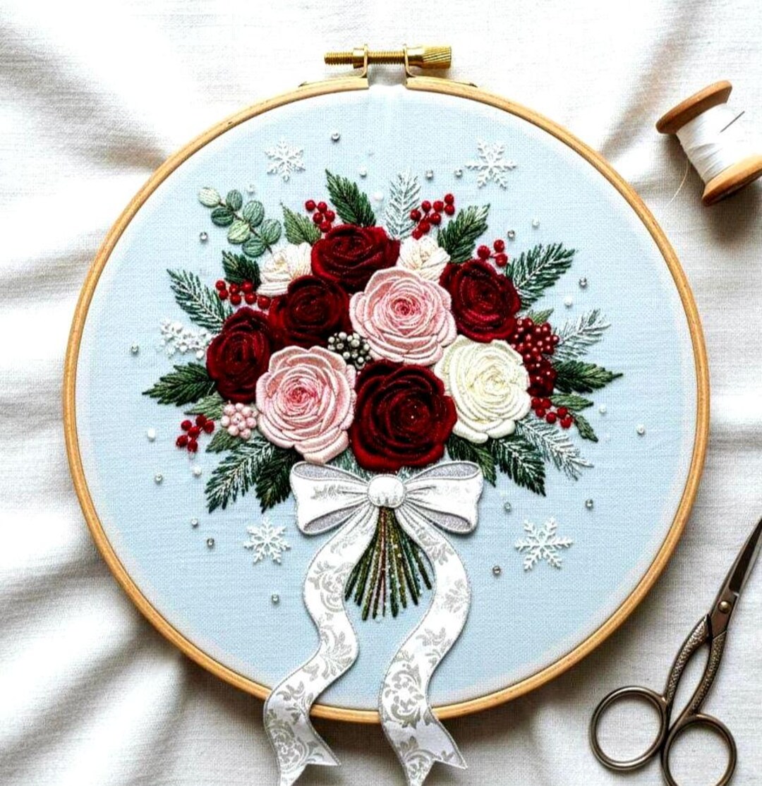 Rose Bouquet Embroidery Pattern – Wedding Hoop Art - Instand Download ...