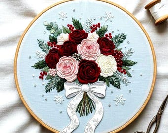 ブーケ刺繍パターン 愛の刺繍デザイン ロマンチックな刺繍パターン