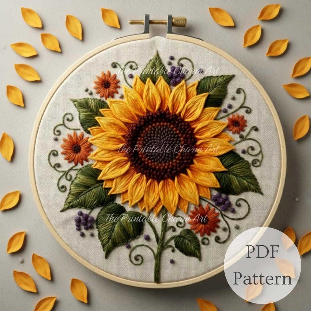 Sunflower Hand Embroidery Pattern: Summer Flower Design (PDF Pattern ...