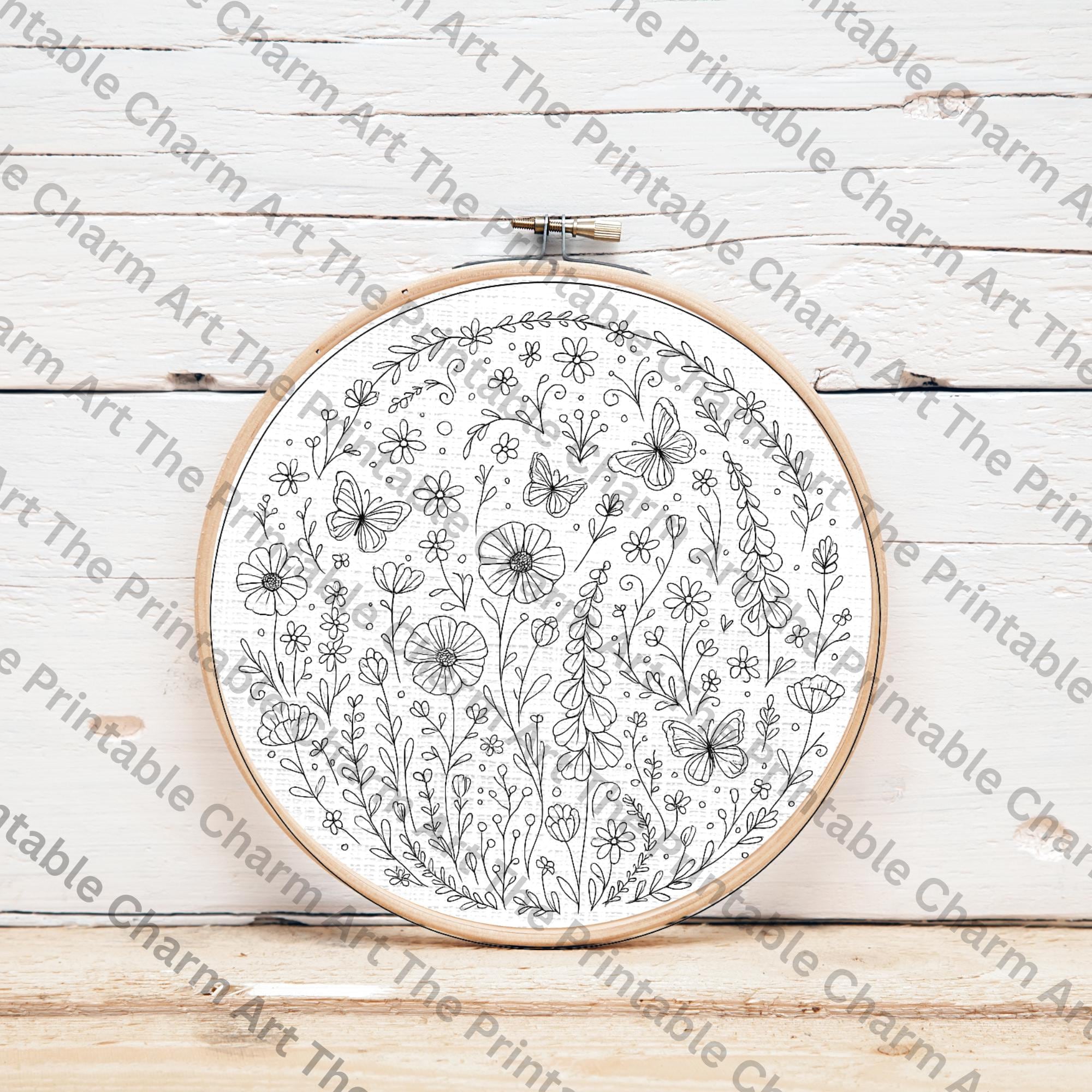 Butterfly & Wildflower Embroidery Pattern: Floral Hoop Art (PDF Pattern ...