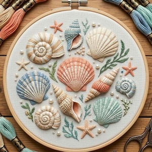 Seashell Hand Embroidery Pattern | Coastal Decor, Summer Crafts (PDF template)