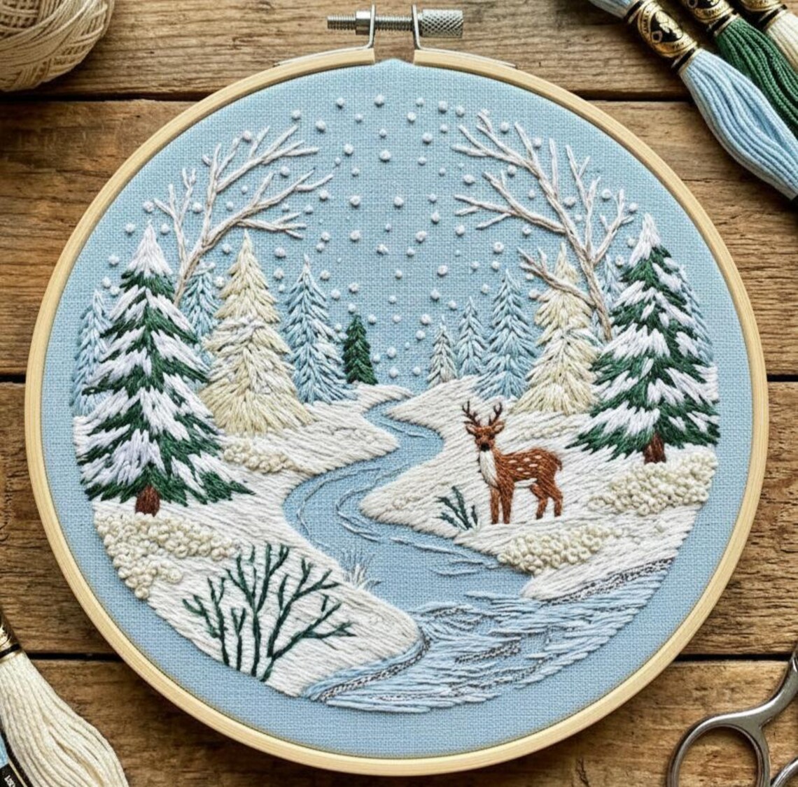 View of Winter Woodland Hand Embroidery Pattern | Snowy Forest Scene | Beginner ...