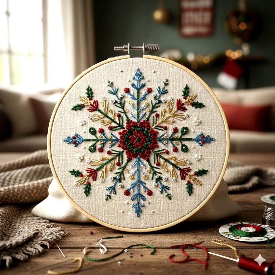 Snowflake Hand Embroidery Pattern, Winter Holiday Design (PDF) - Etsy