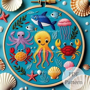 Under the Sea Embroidery PDF, Hand Embroidery, Digital Download, Ocean and Beach Themed Decor, Ocean Life Embroidery, Sea Animals Pattern
