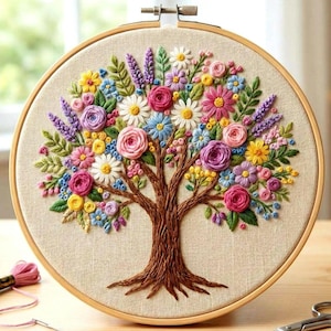 Tree of Life Hand Embroidery Pattern, Floral Hoop Art (PDF Downloadable)
