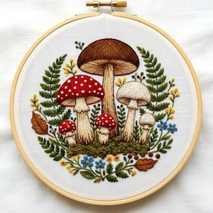 キノコ刺繍パターン：トレンドのDIYコテージコアデザイン（PDF