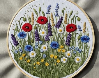 Wildblumen Wiese Handstickerei, Anfänger DIY (PDF), Stickrahmen-Sticker