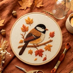 Borduurpatroon van een herfstmees, ontwerp voor een herfstvogel (PDF-download)