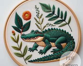 美品❄定番クロコダイルスイングトップ＊胸にワニの刺繍M フェルトクロコダイルデジタル裁縫パターンPDFサファリ