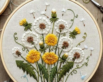 Dandelion Embroidery Pattern – Floral Hoop Art PDF, Beginner Friendly
