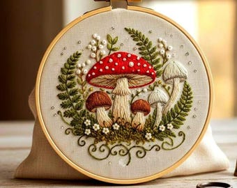 Mushroom Embroidery Pattern: Woodland Cottagecore DIY Craft (PDF Template)