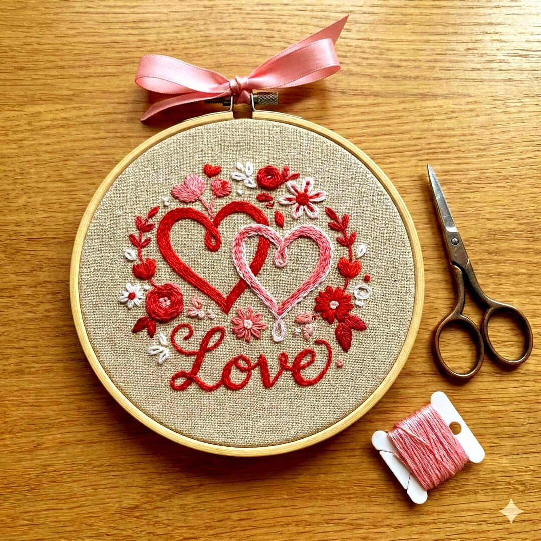 Floral Heart Wreath Embroidery Pattern - Romantic DIY Hand Embroidery ...