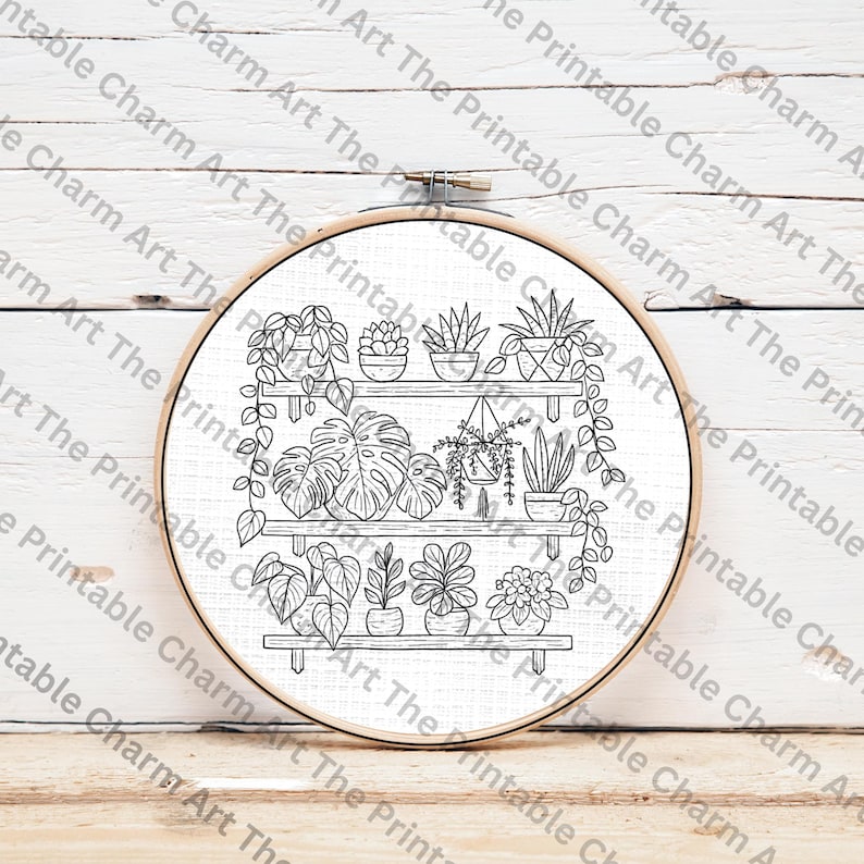 Houseplant Shelf Embroidery Pattern: Indoor Garden Design (PDF) image 2