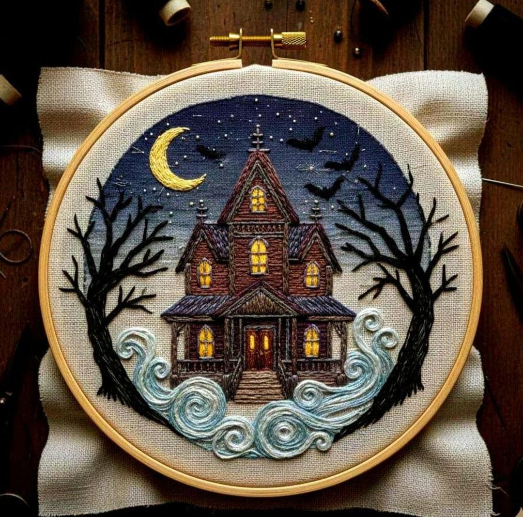 Haunted House Hand Embroidery Pattern - Etsy