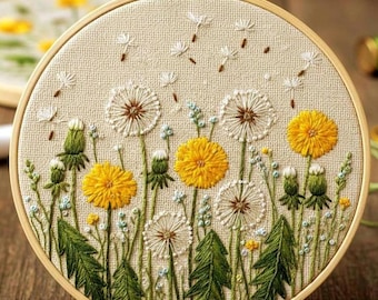 Dandelion Hand Embroidery Pattern, Floral Hoop Art PDF, Beginner Friendly Botanical Design, Instant Download
