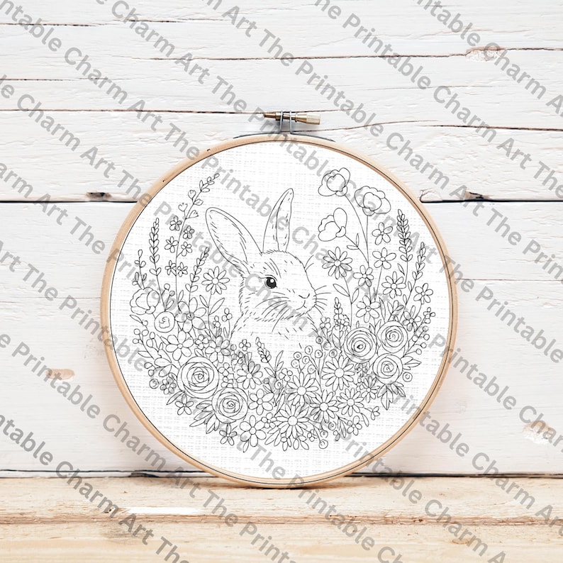 Bunny & Wildflower Hand Embroidery Pattern: Modern Hoop Art (PDF ...