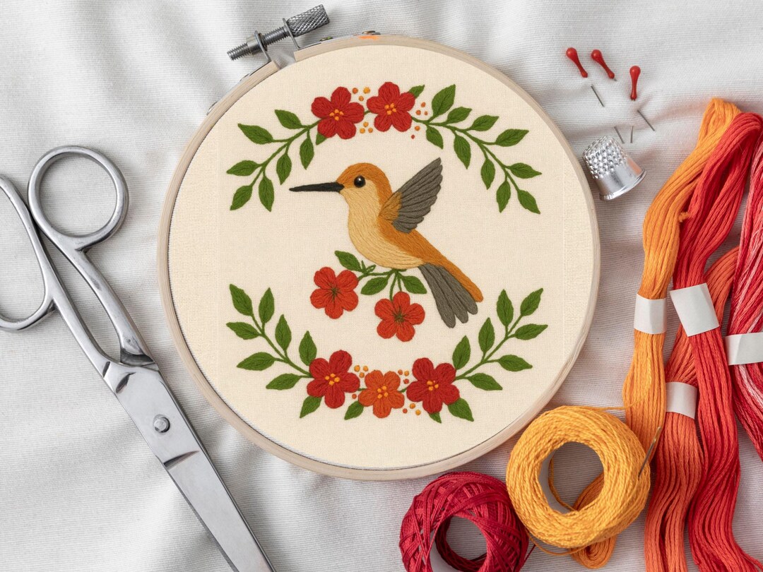 Hummingbird Embroidery Pattern: Beginner Thread Painting (PDF Pattern ...