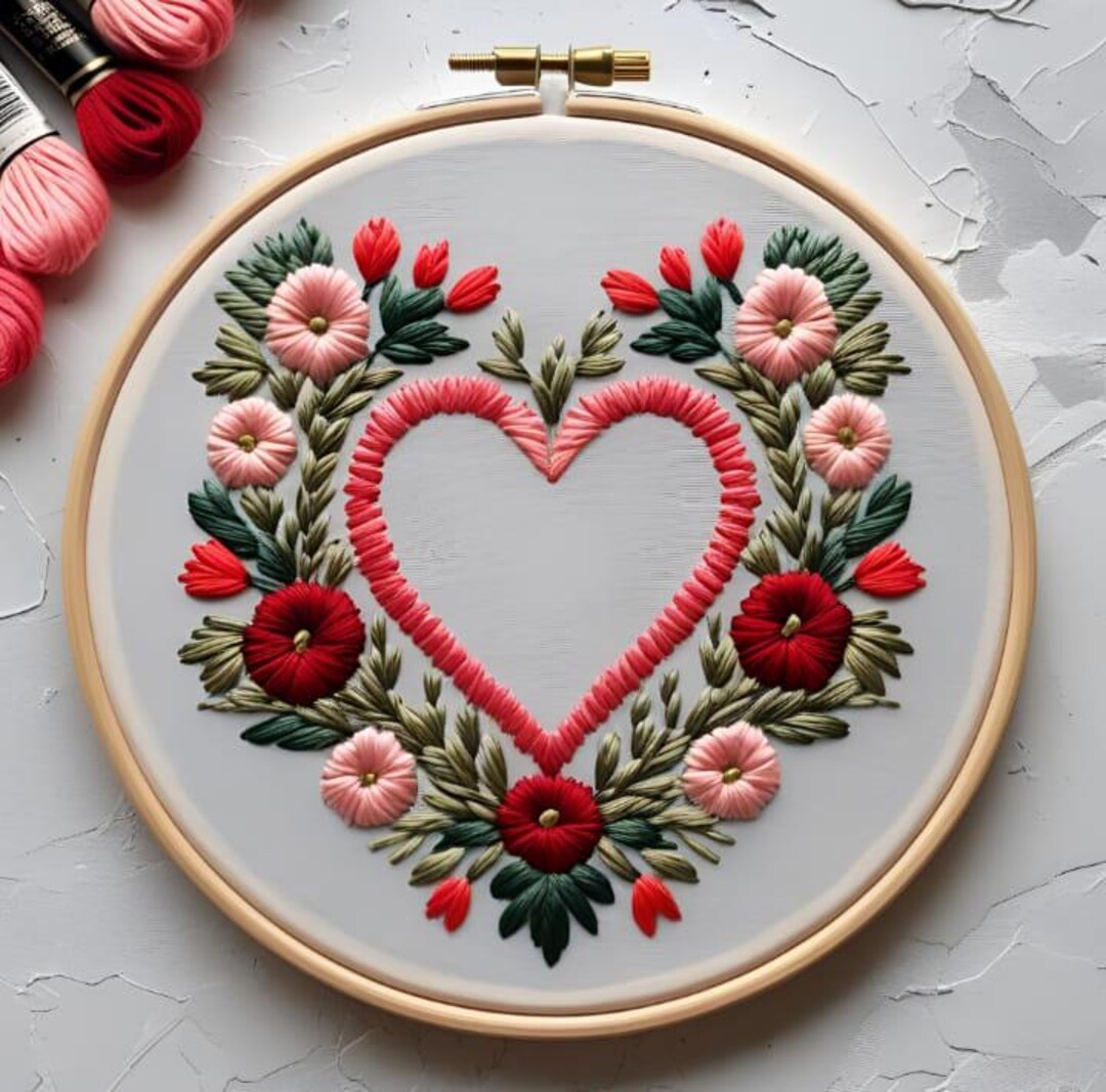 Floral Heart Wreath Hand Embroidery Pattern, Beginner Friendly (PDF) - Etsy