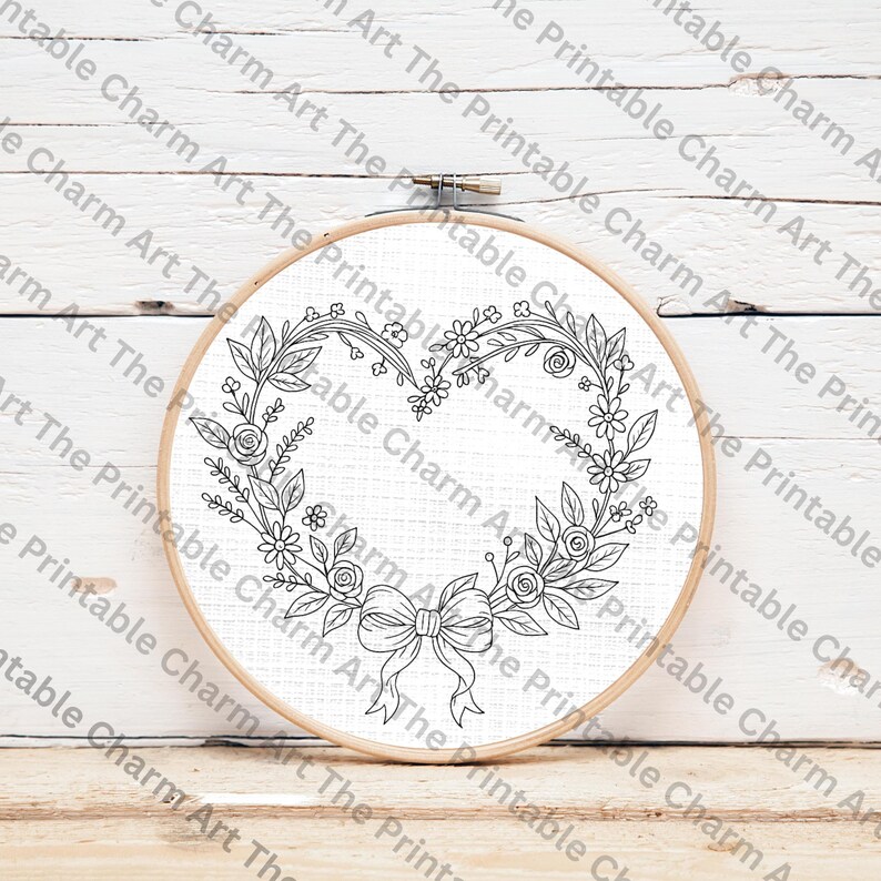 Floral Heart Wreath Hand Embroidery Pattern, Beginner Friendly (PDF) - Etsy