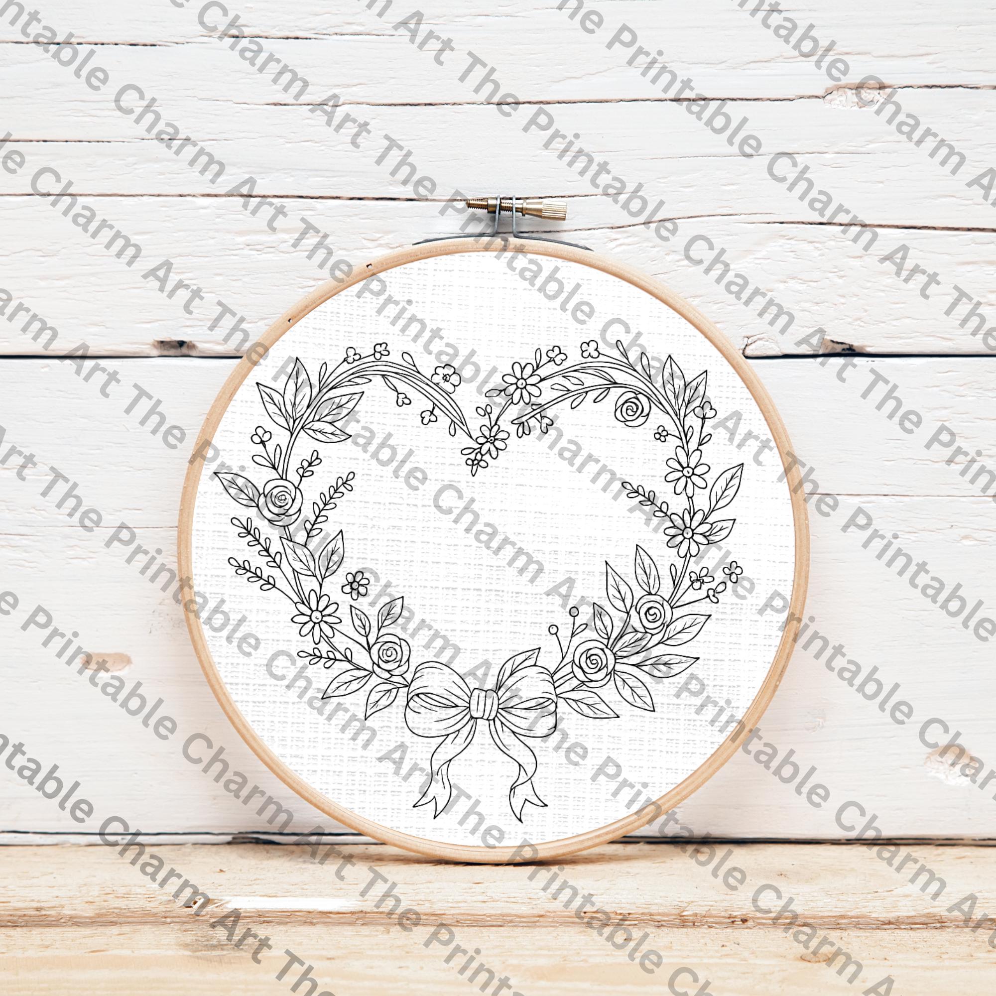 Floral Heart Wreath Hand Embroidery Pattern, Beginner Friendly (PDF) - Etsy