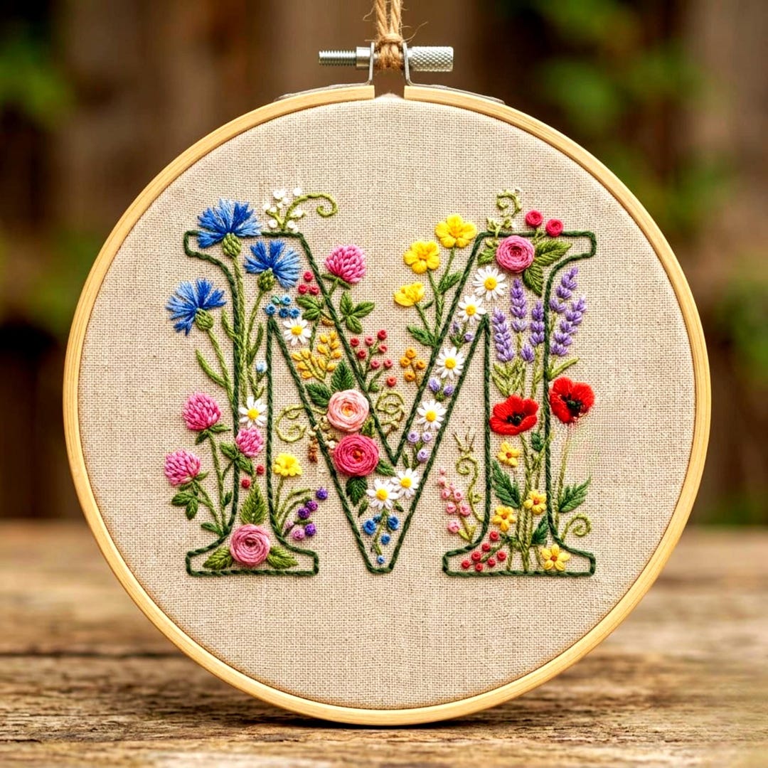 Letter M Pattern Design Floral Monogram Embroidery Pattern – Letter M Beginner PDF (instant ...