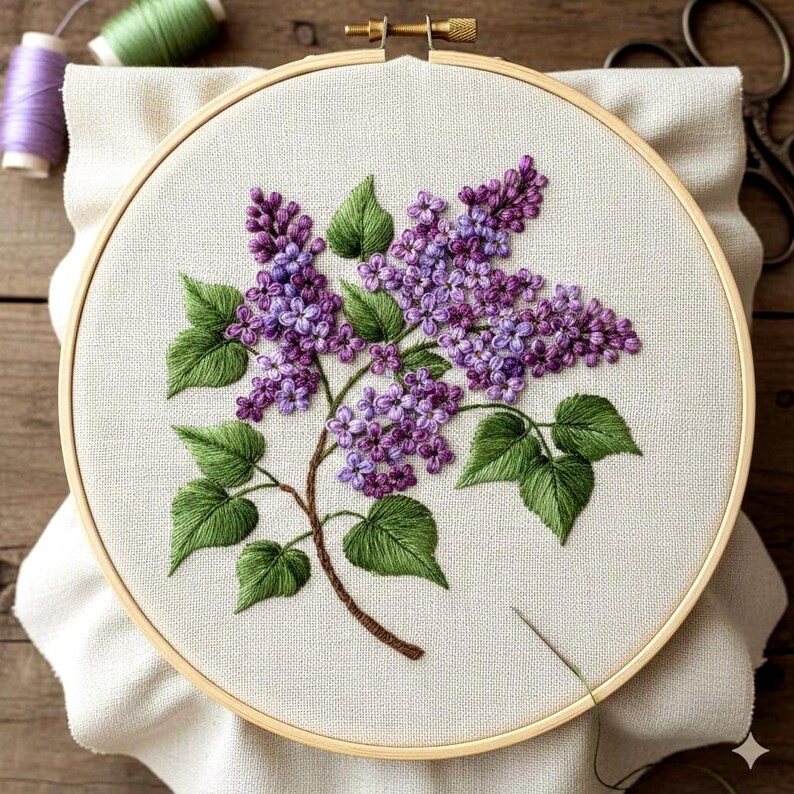Lilac Branch Hand Embroidery Pattern, Purple Flower Design, Beginner ...