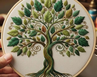 Tree of Life Hand Embroidery Pattern, Nature Hoop Art Design, Modern Botanical PDF Pattern