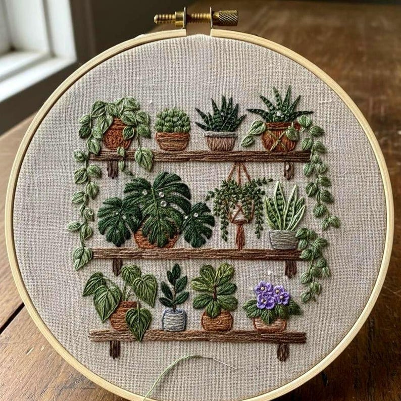 Houseplant Shelf Embroidery Pattern: Indoor Garden Design (PDF) image 1