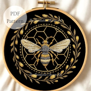 Magical Bee Embroidery Pattern: Floral Buzz, DIY Garden Art (PDF Downloadable